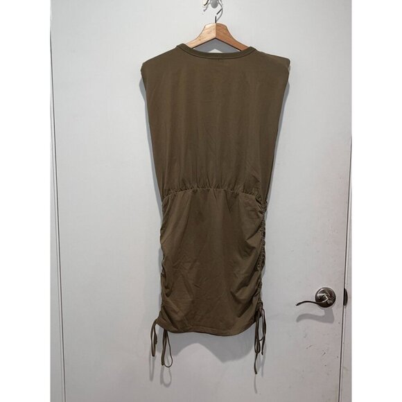Bardot Toni Shoulder Pad Mini Dress In Olive Green Women size Small - Picture 9 of 16